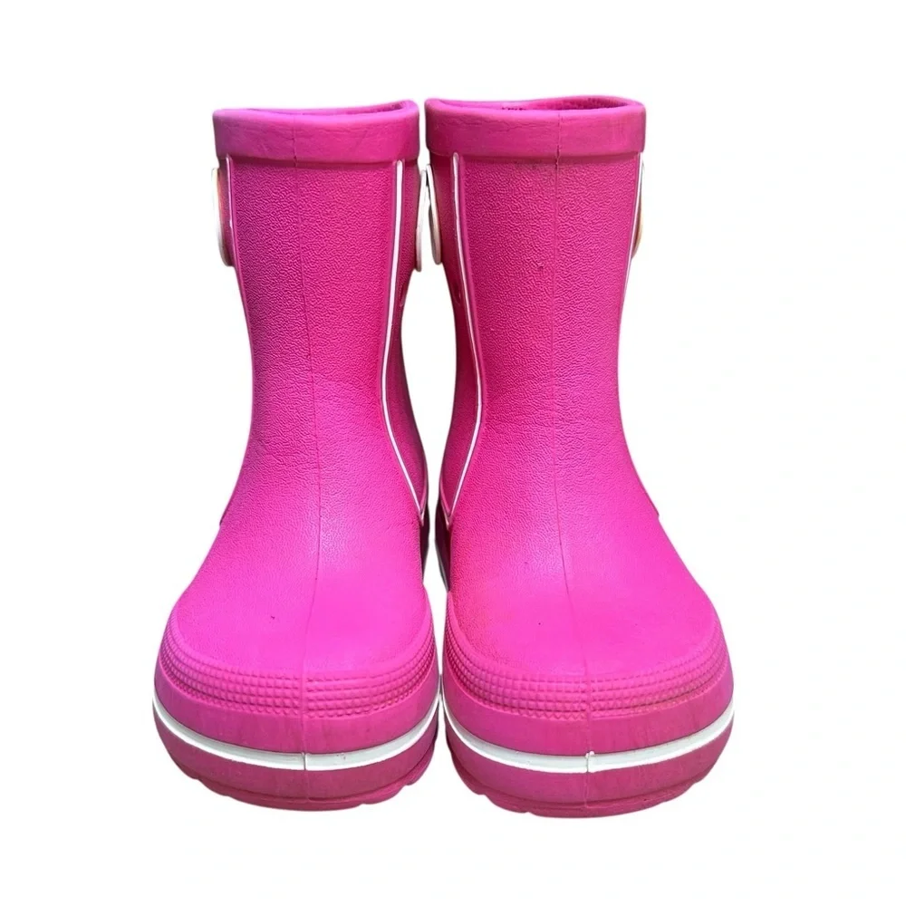 CROCS Pink Rain Boots Size 6/7 Toddler Slip On Comfy Rubber Girly